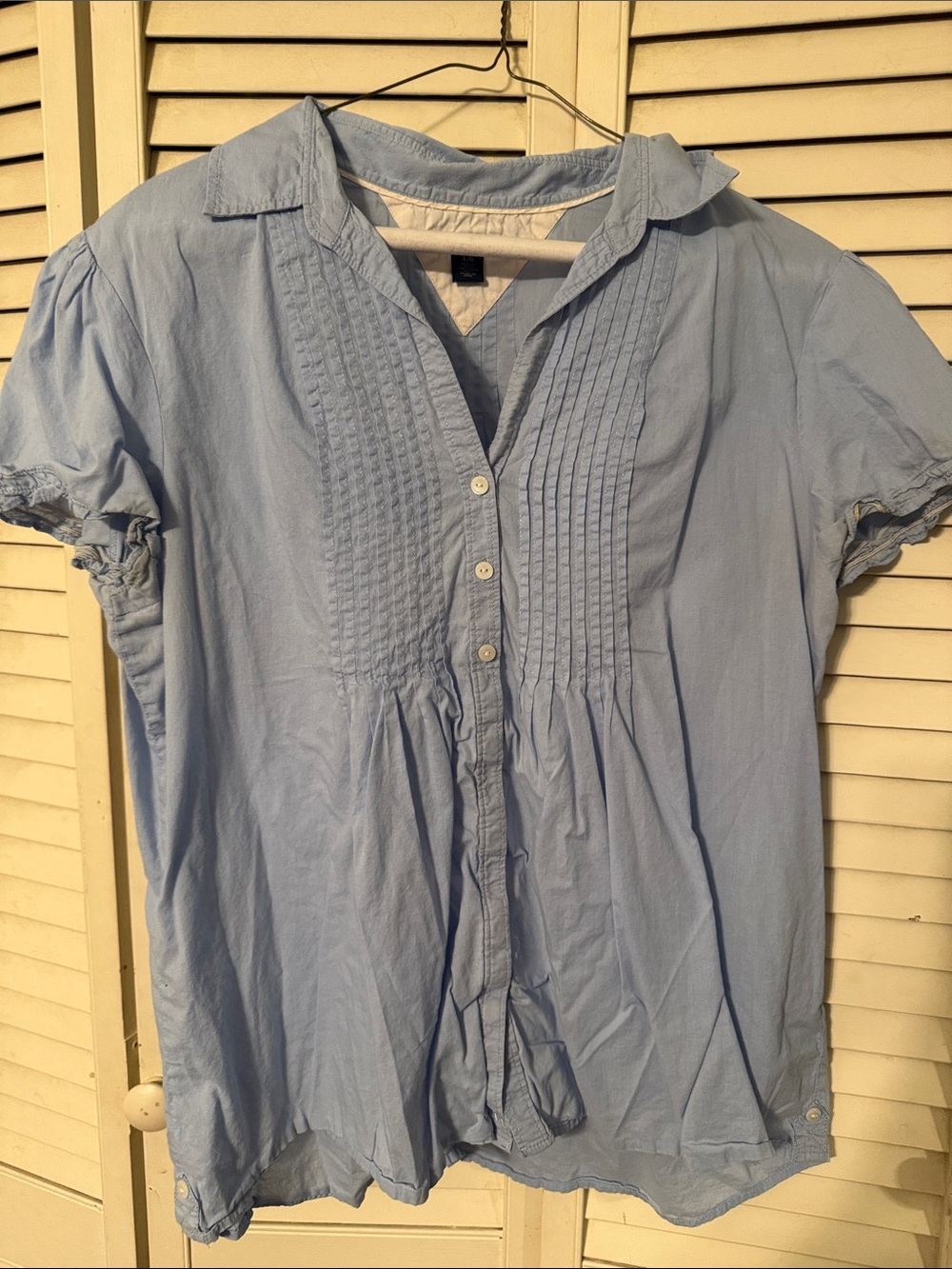 Tommy Hilfiger Light Blue Pintuck Button-Up Blouse